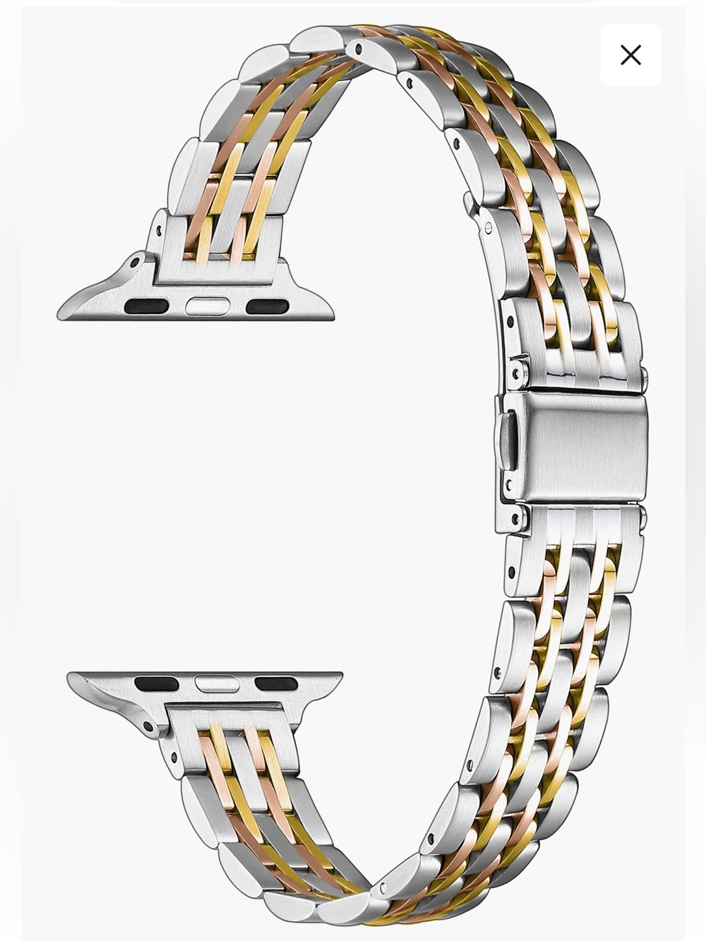 Posh Tri-Tone Stainless Steel Link Band — Silver, Gold & Rose NWT